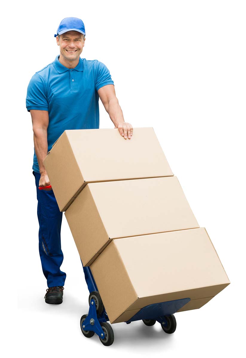 Two Delivery Men With Cardboard Boxes On White Background